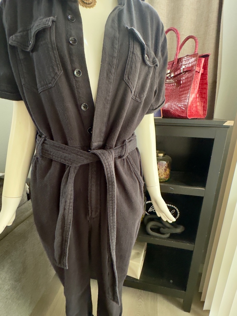 Good American Black Short-Sleeve Tie-Waist Jumpsuit - Picture 7 of 14